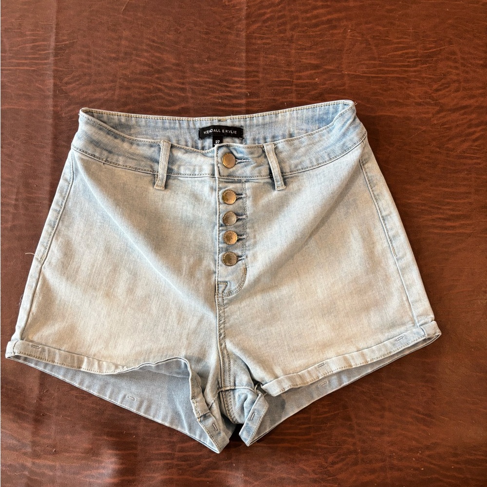 Kendall & Kylie Blue Jean Shorts High-Waisted Raw Hem